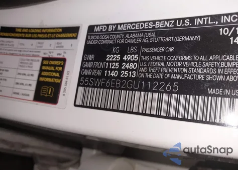 2016 Mercedes-Benz C 450 Amg 4Matic z USA, uszkodzony, nr VIN 55SWF6EB2GU112265